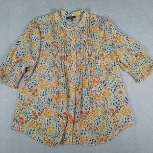 NYDJ Blouse XS Pintuck Floral Smocked Half Sleeves Peasant Career Boho Fairy